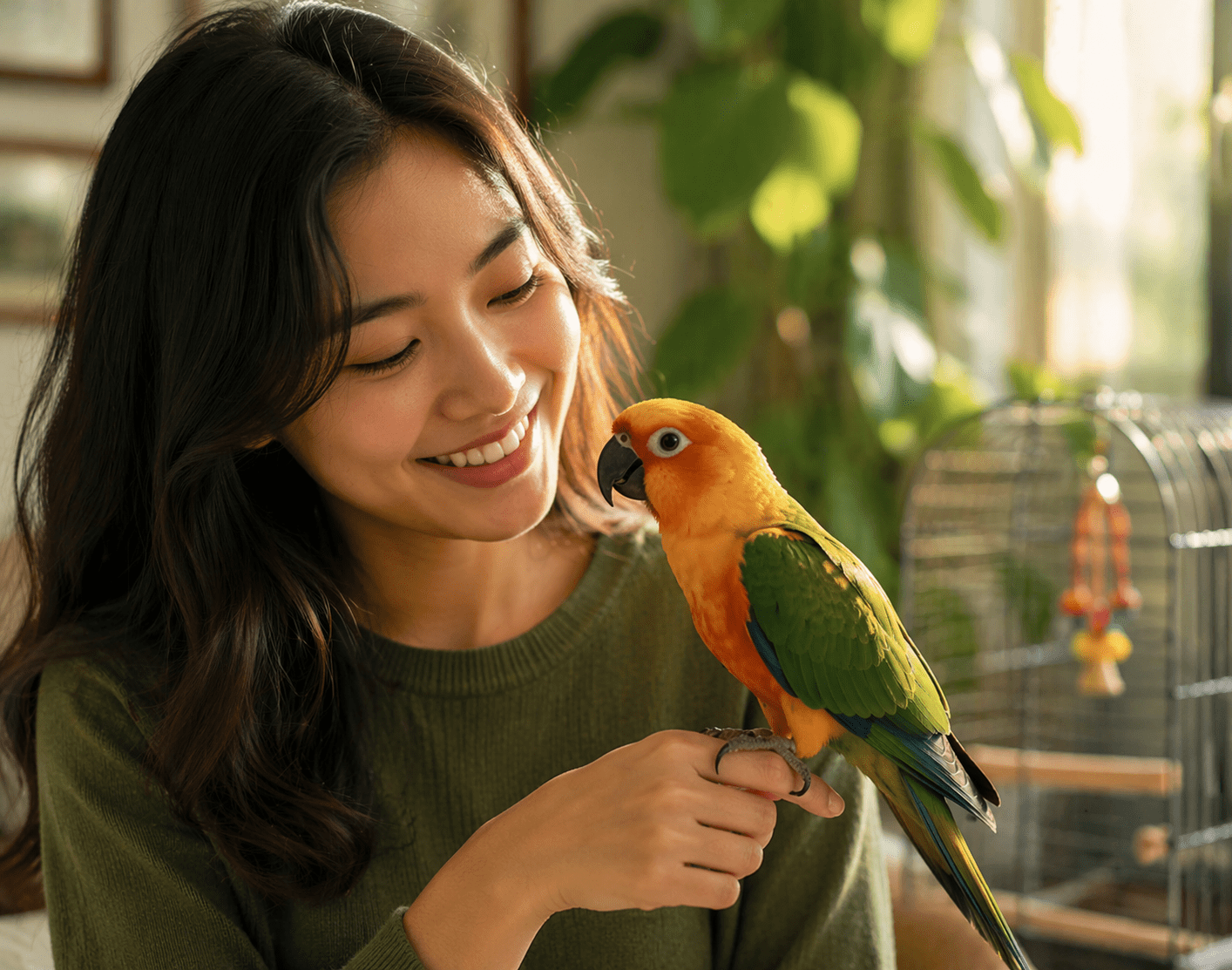 Woman holding parrot