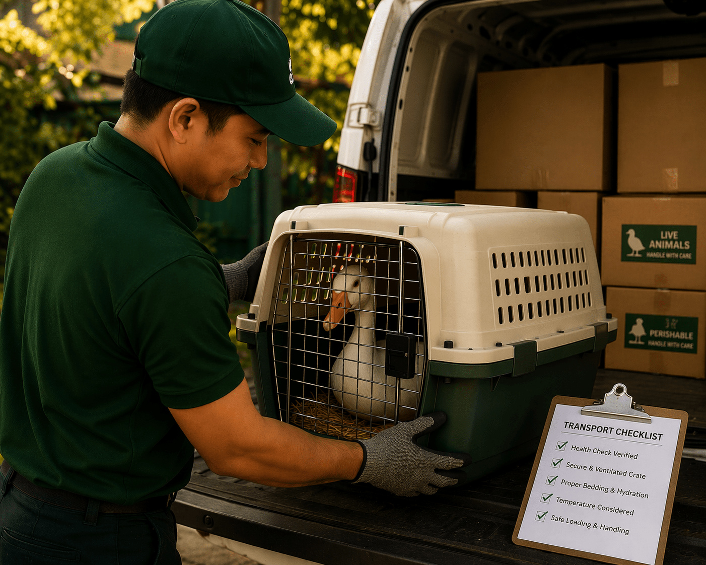 Man loading pet carrier